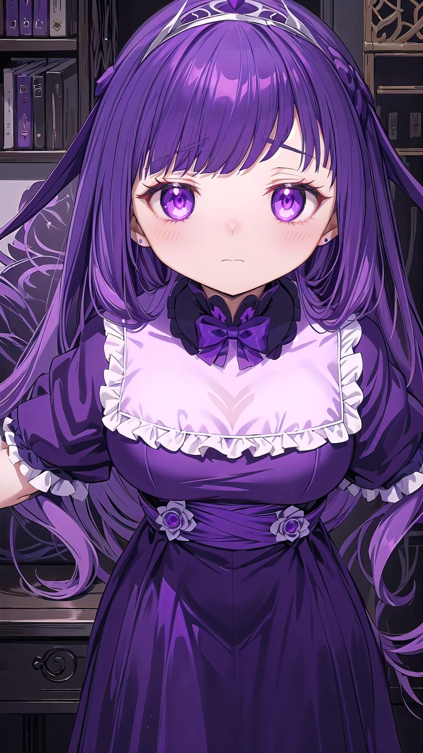 anime girl in a purple dress with a tiable and a purple dress, shalltear from overlord, shalltear bloodfallen, , wearing dark purple armor, melty, anime moe artstyle, gothic maiden anime girl, gapmoe yandere grimdark, anime style like fate/stay night, dark witch character, tired and haunted expression