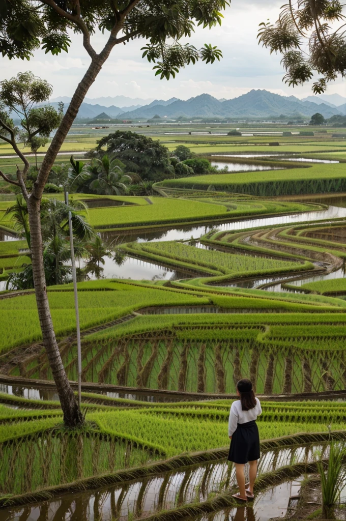 Take another photo for me but further away where you can see the landscape of the rice fields behind