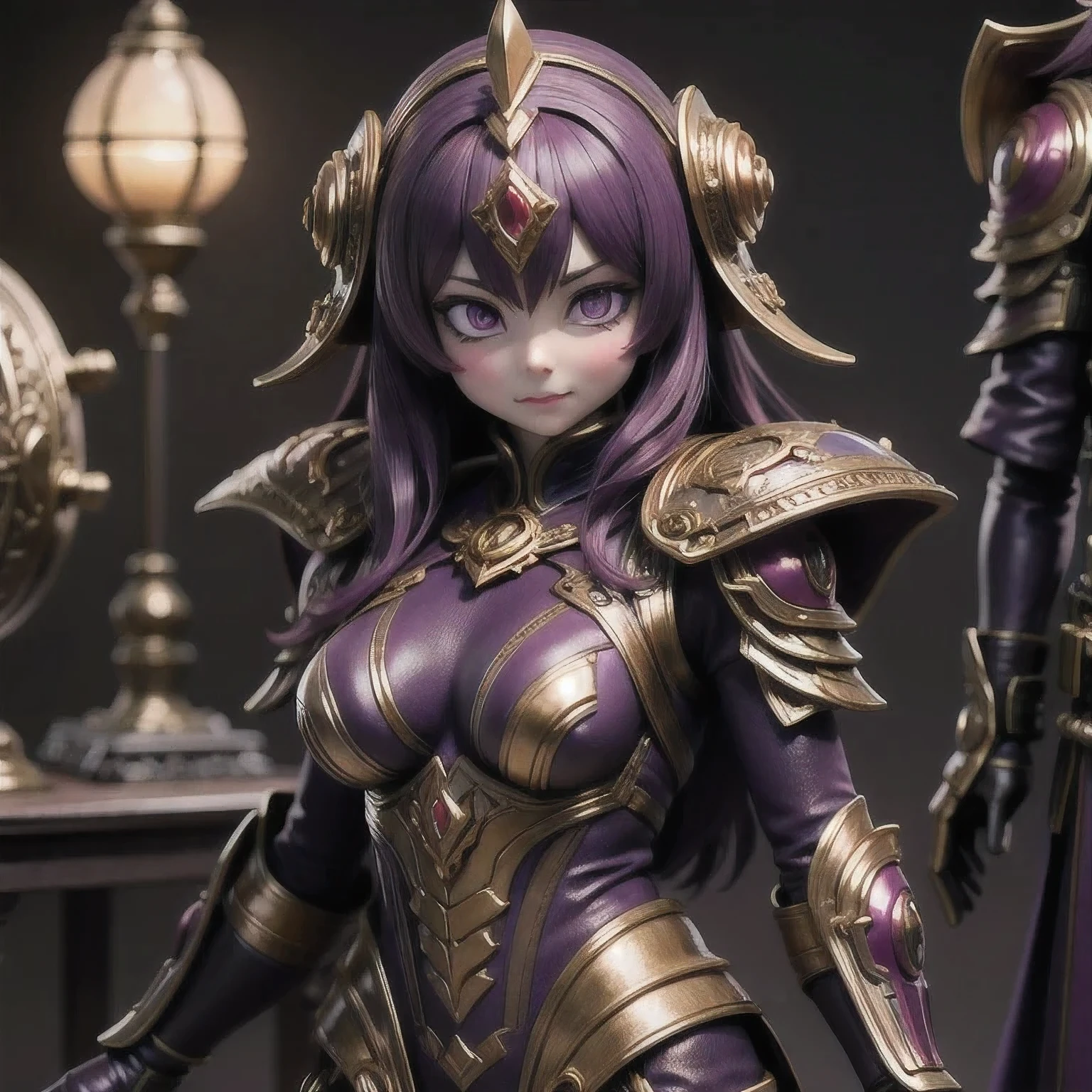 Close up of purple and gold toys, Super detailed fantasy characters, Science Fiction Characters render, detailed humanoid, Star Pathfinder Characters, Science Fiction Characters, Science Fiction Characters, humanoid character, very detailed character, Color Rendering, 3D Rendering Character Art 8K, Alien Armor, safi'jiiva armor, Marmoset Rendering