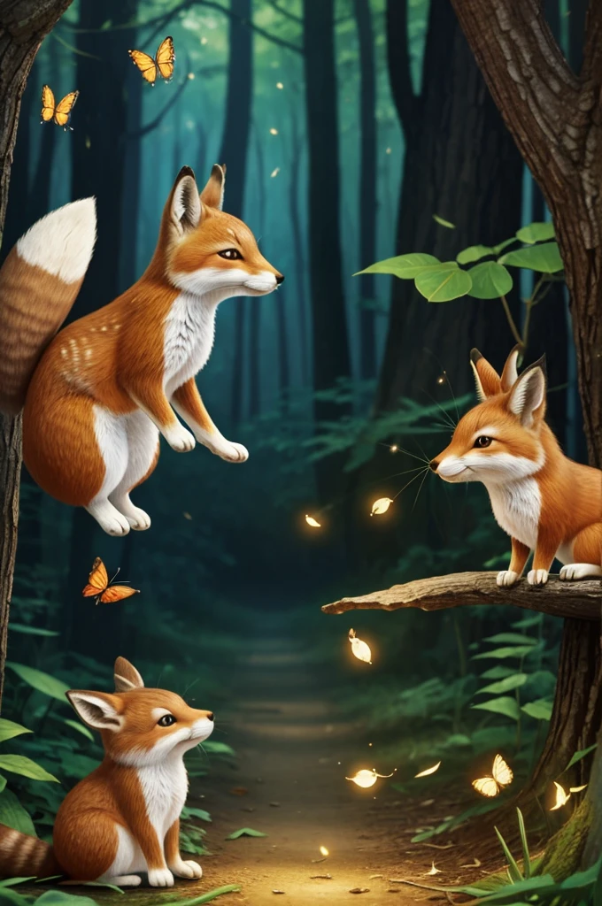 Once upon a time, in a magical forest where fireflies danced like tiny stars, lived a curious squirrel named Sammy. One sunny morning, Sammy discovered a glowing acorn hidden beneath a leaf. With each touch, the acorn shimmered brighter, granting Sammy the ability to talk to animals. Excited, Sammy shared secrets with wise owls, played hide-and-seek with mischievous rabbits, and even danced with butterflies. But one night, a mischievous fox tried to steal the acorn. Sammy bravely outsmarted the fox, returning the acorn's magic to the forest. Grateful friends gathered, celebrating Sammy's courage and kindness. From then on, Sammy's adventures continued, reminding everyone that bravery and friendship make every day magical.