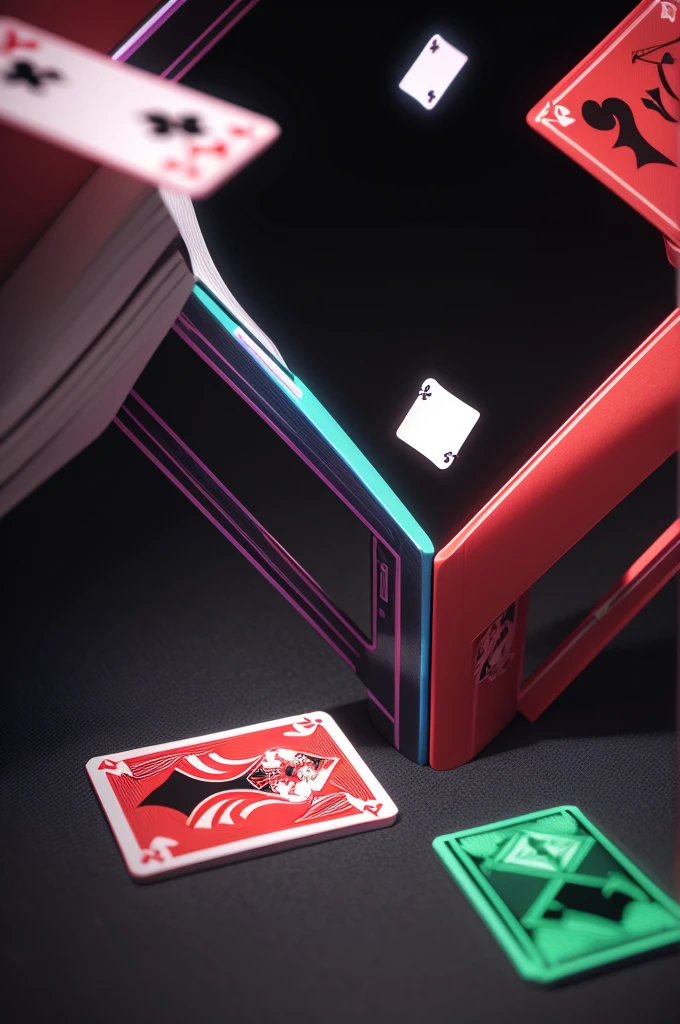 3d playing cards with neon effect