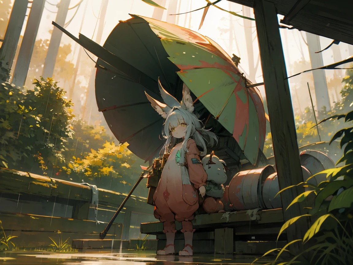 Nanachi in chernobyl zone, standing, autumn, rainy, 