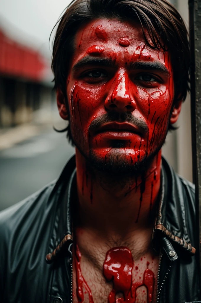 A man with blood all over his face