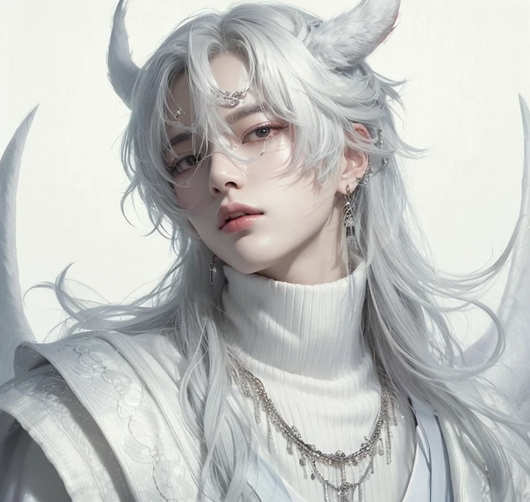 one young man, twink, (((one person))), (((single))), (((solo))), (((1guy))), (((male))), ((slim body)), (flat chest), (pointy ears), (((white colored skin))), (((porcelain skin))), (((marble skin))), (((white-skinned))), (((black colored eyes))), (((black eyes))), ((dark grey colored eyes)), ((black-eyed)), (((eyecolor is black))), (((white colored hair))), (((white hair))), ((long hair)), (((poofy hair))), (fluffy hair), (((wavy hair))), (((fantasy style))), ((wearing fantasy style robes)), christian inspired, christian priest, revealing clothes ((fantasy patterns on clothes)), ((magical patterns)), stars decoration, sun moon decoration, warm light, (fantasy temple in the background)