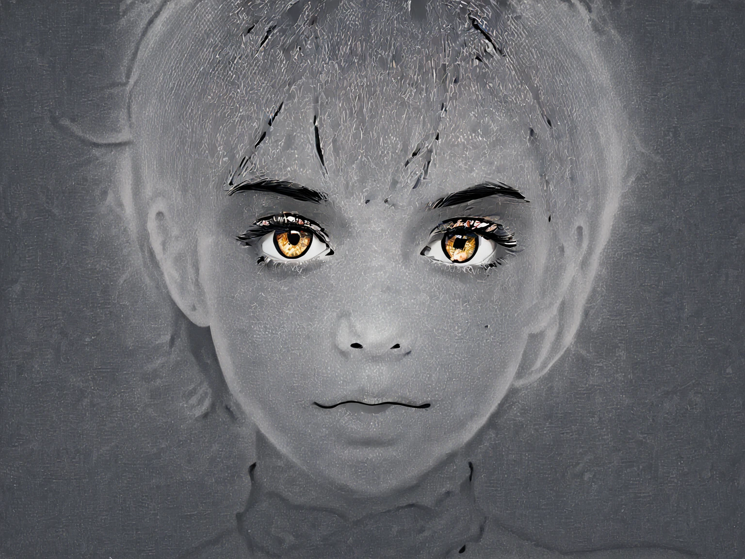 masterpiece, hentai, short cut hair (half green and half black), (black eyes) European face, very , pale skin, tiny woman, woman,
