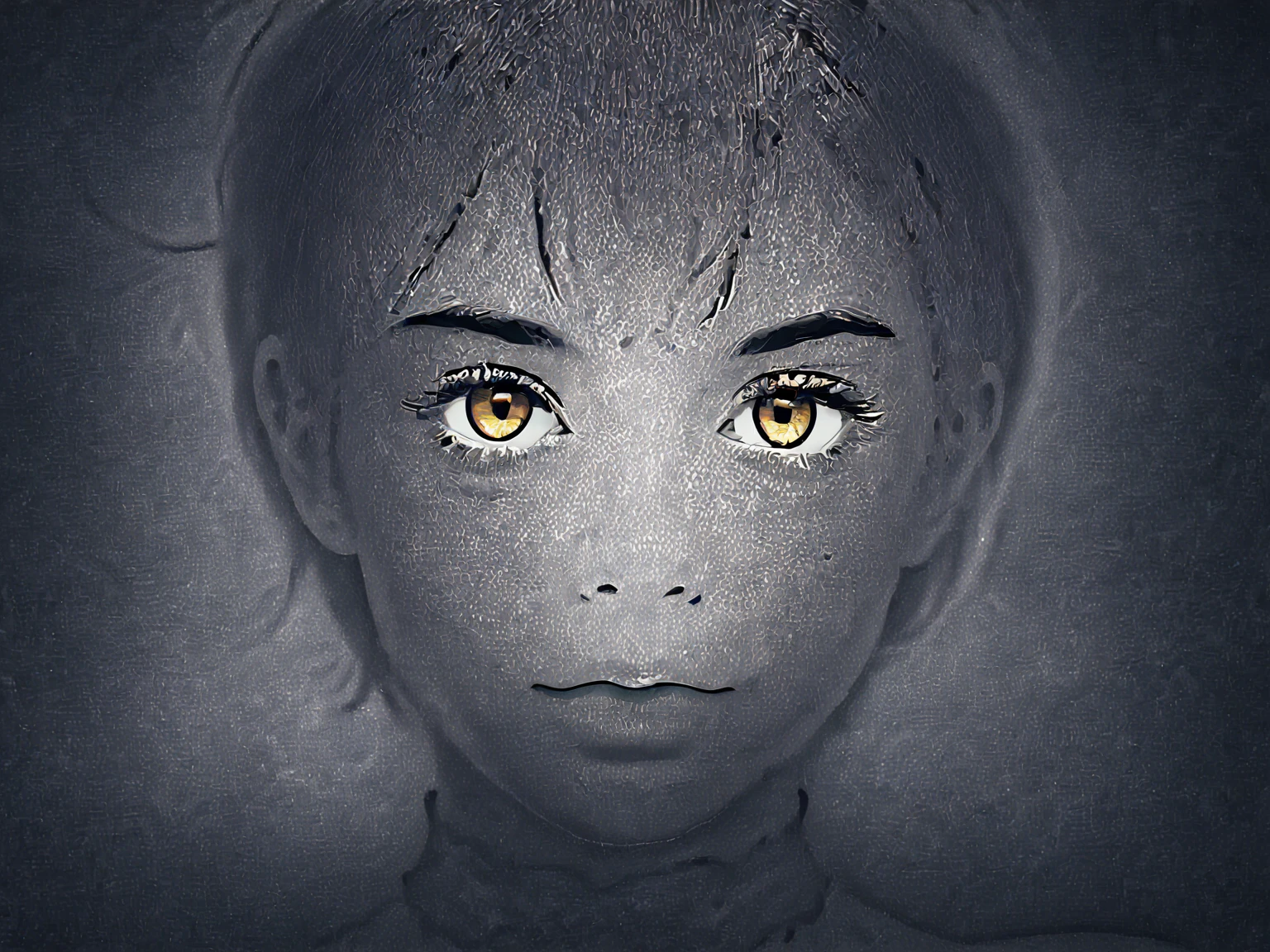 masterpiece, hentai, short cut hair (half green and half black), (black eyes) European face, very , pale skin, tiny woman, woman,