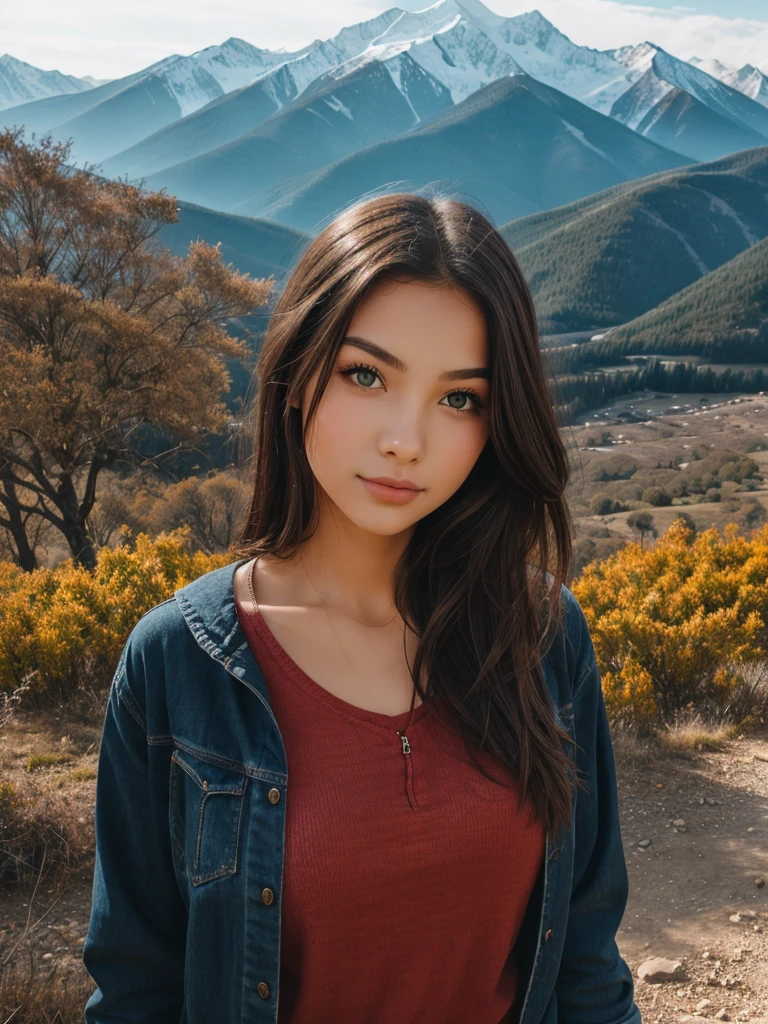 A girl beautiful picture for mountain view