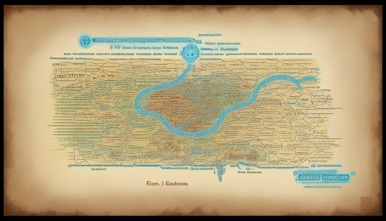 Design a high-resolution, hyperrealistic logo featuring an open, ornate book with holographic pages. The pages should display a mix of historical artifacts (Roman helmet, ancient scroll) and modern tech symbols (gears, light bulb). The background should be a vintage map with subtle digital circuit patterns. Use dramatic, focused lighting to highlight textures and include a glow effect on the holographic elements."