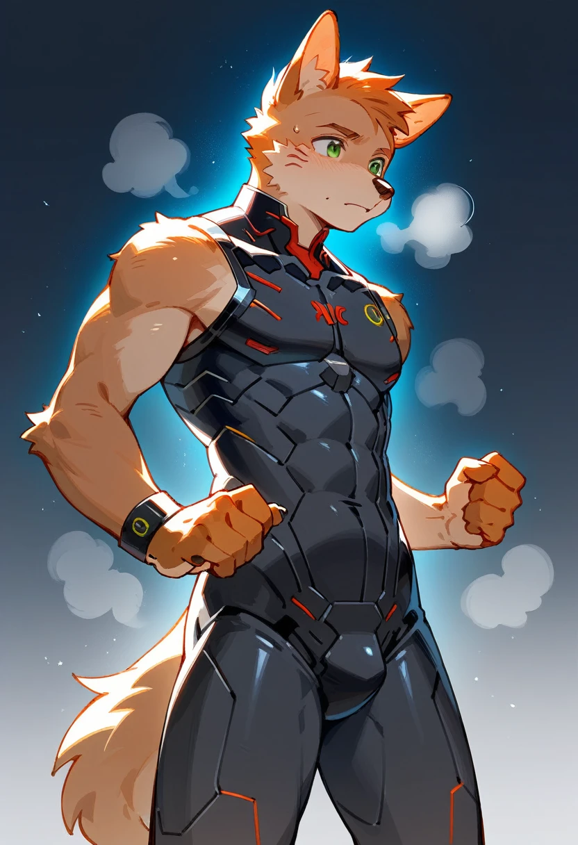 top quality, High-quality illustrations by Johannes Vermeer, masterpiece, Dark_Fantasy, Cyberpunk, steam punk(super handsome boy, single, kemono)Mechanical marvel, Robotic presence, Cybernetic guardian, wearing a worn-out mech suit, intricate(steel metal, rusty)(furry anthro:1.7)(Furry body, dog facial features, dog body features)elegant, clear focus, shot by greg rutkowski, soft lighting, vibrant colors, masterpiece((street))cowboy shot, dynamic pose,