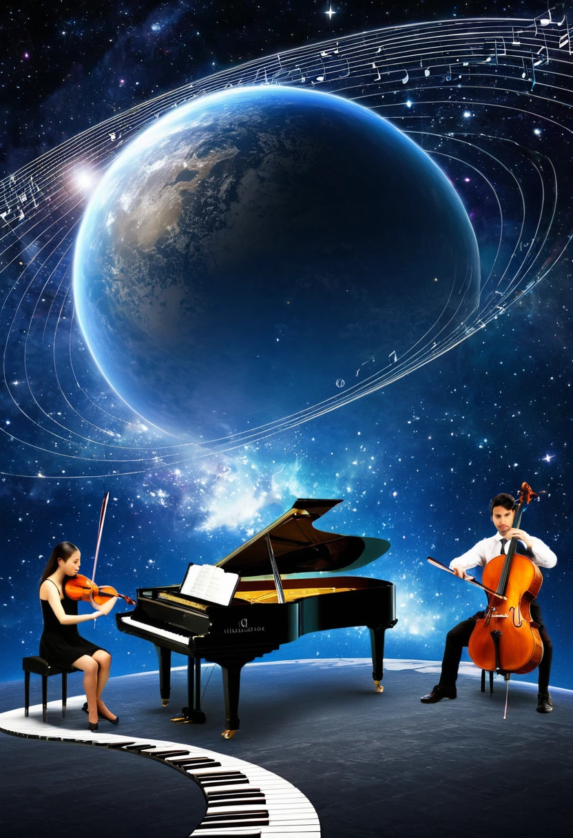 piano cello and violin and mathematics , 1 universe