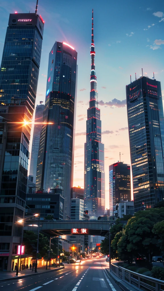 (masterpiece),(highest quality)、Starry Sky、Downtown Tokyo、skyscraper、4K、8K