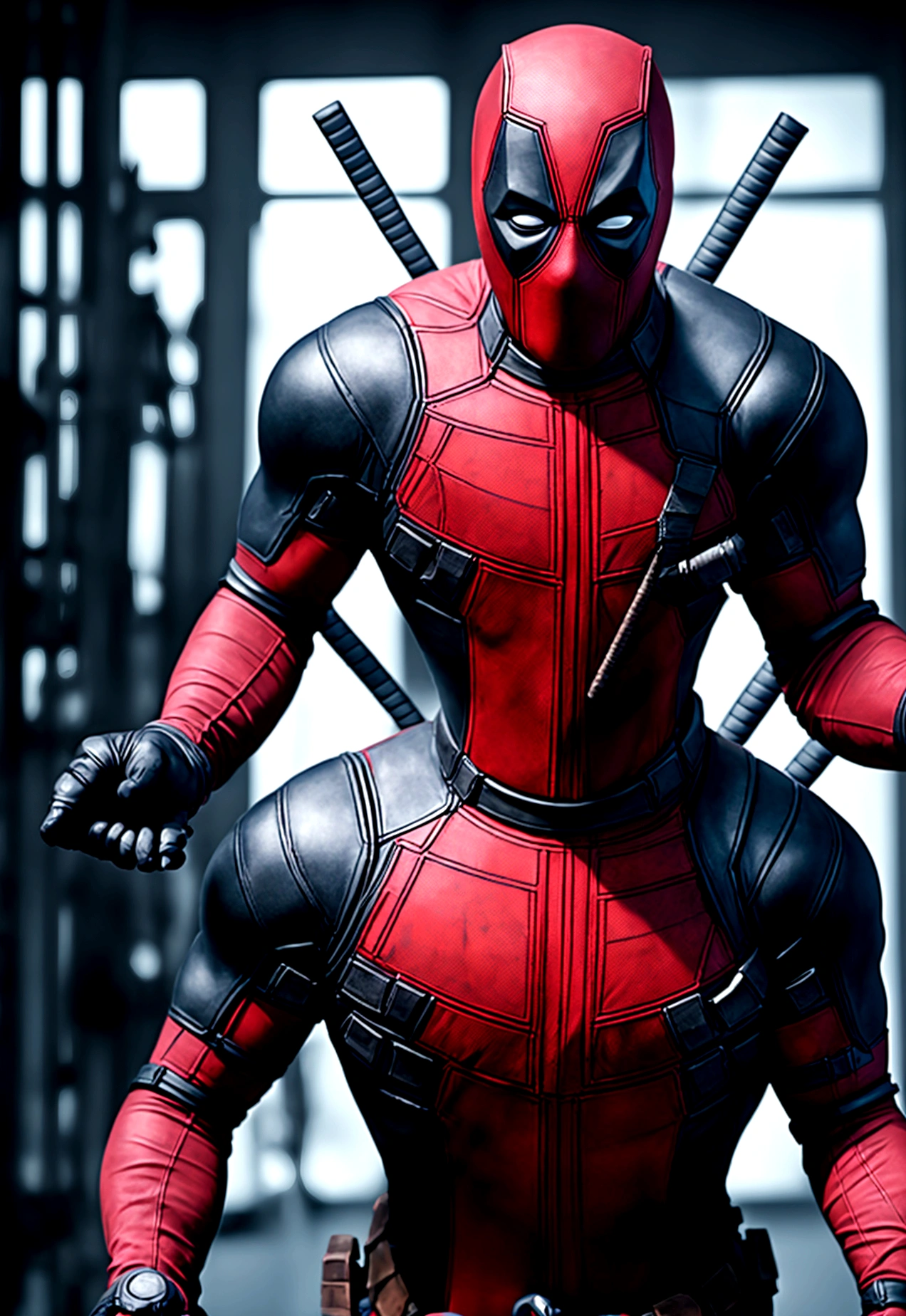 Deadpool injecting himself in the gym