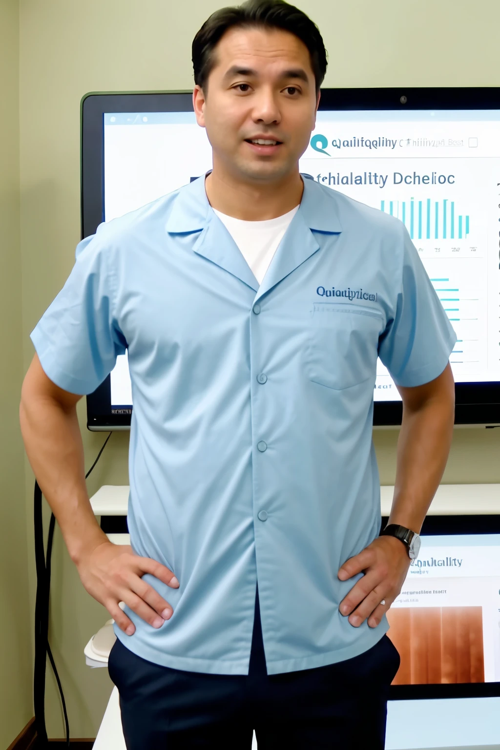 ((Best Quality)(chiropractic doctor) (explaining to the screen )(grabbing a display spine)