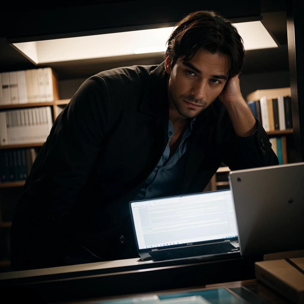 Un homme dans un bureau la nuit 