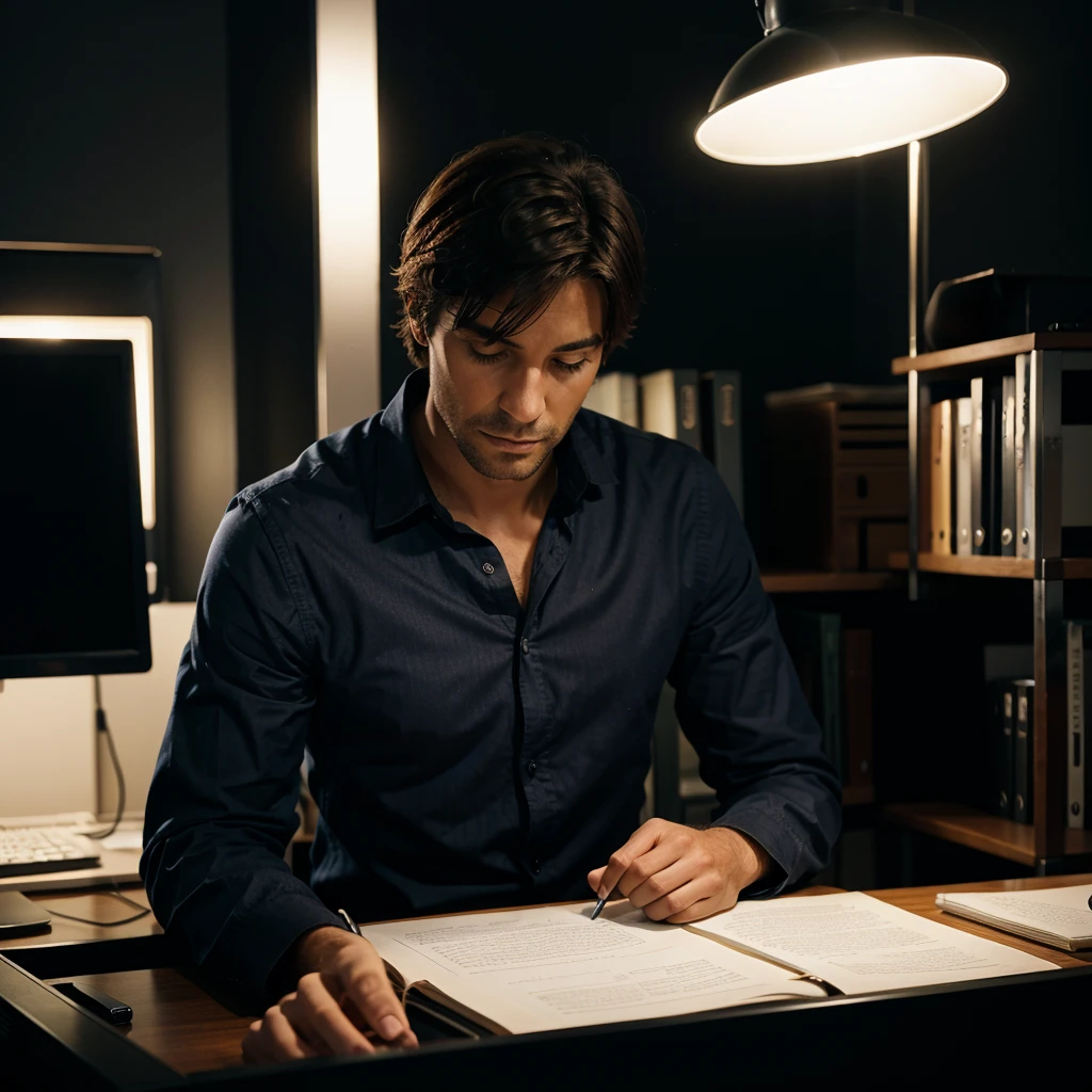 Un homme dans un bureau la nuit 