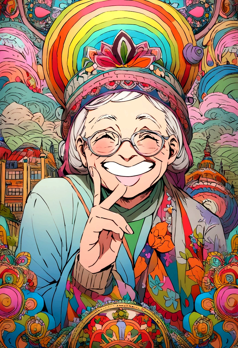 crazy and smiling grandma making fun for the camera