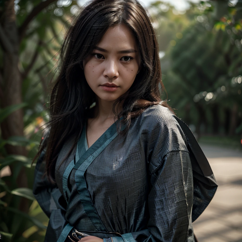 (fidelity: 1.4), ((Hanfu negro)), big sleeves, small rings, On the rise, Mole under the eyes, Denim lens, bokeh, Perspective shortening, negative space, chiaroscuro, depth of field, ray tracing, Masterpiece, anatomically correct, textured skin, Best Quality, 8k, ultra high definition, necessary