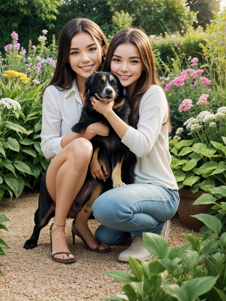 A beautiful garden picture for girl a smile and girl hand beautiful dog.