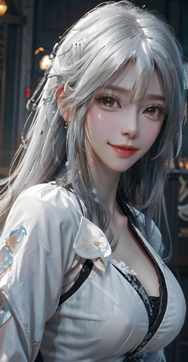 a close up of a woman with white hair and a white mask, beautiful character painting, guweiz, artwork in the style of guweiz, white haired deity, by Yang J, epic exquisite character art, stunning character art, by Fan Qi, by Wuzhun Shifan, guweiz on pixiv artstation, huge breasts