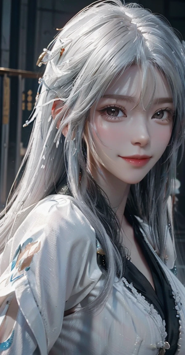a close up of a woman with white hair and a white mask, beautiful character painting, guweiz, artwork in the style of guweiz, white haired deity, by Yang J, epic exquisite character art, stunning character art, by Fan Qi, by Wuzhun Shifan, guweiz on pixiv artstation, huge breasts