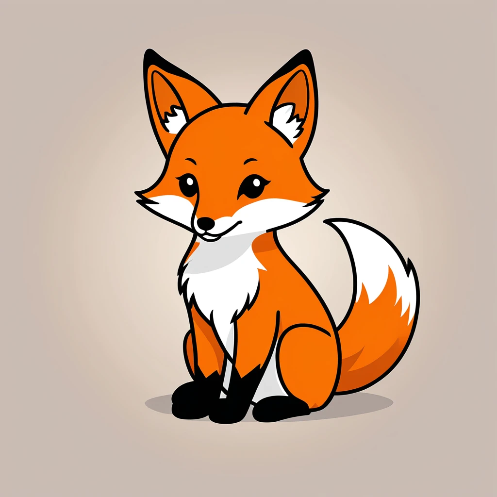 cute fox, illustration, vector graphics, strong contours