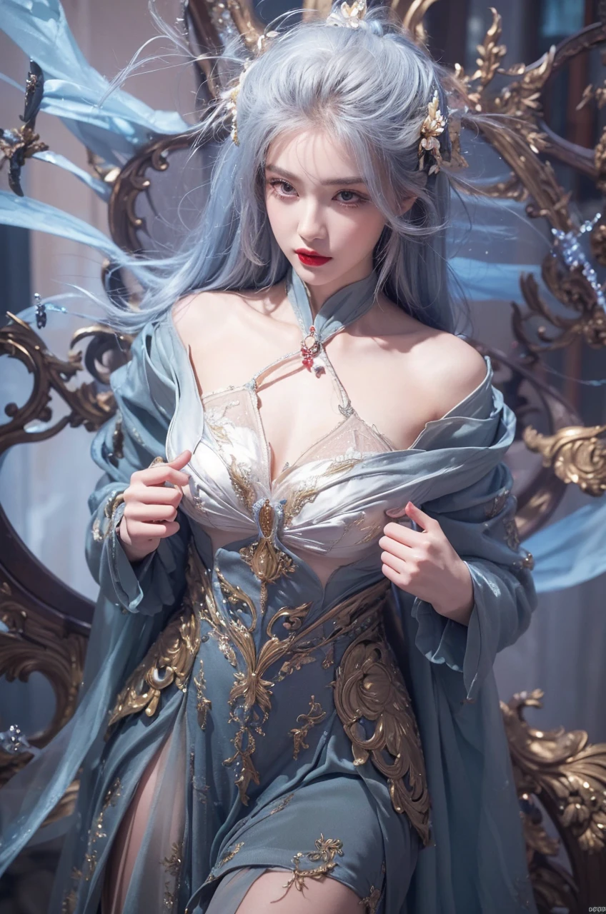 (Best quality, 8k, Masterpiece :1.3), upper bod y, Sharp focus :1.2, Beautiful woman with perfe ct figure, Highly detailed facial and skin textur e, Detailed eyes, Double eyelids, Interior view, :
erpect lighting, Glowing skin,Lips wear thick red lipstick
