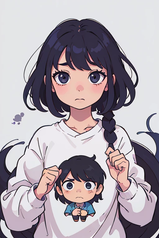 Perfect anime illustration，A little girl，With his pitiful hands, he holds up his little face and looks at you with grievance.