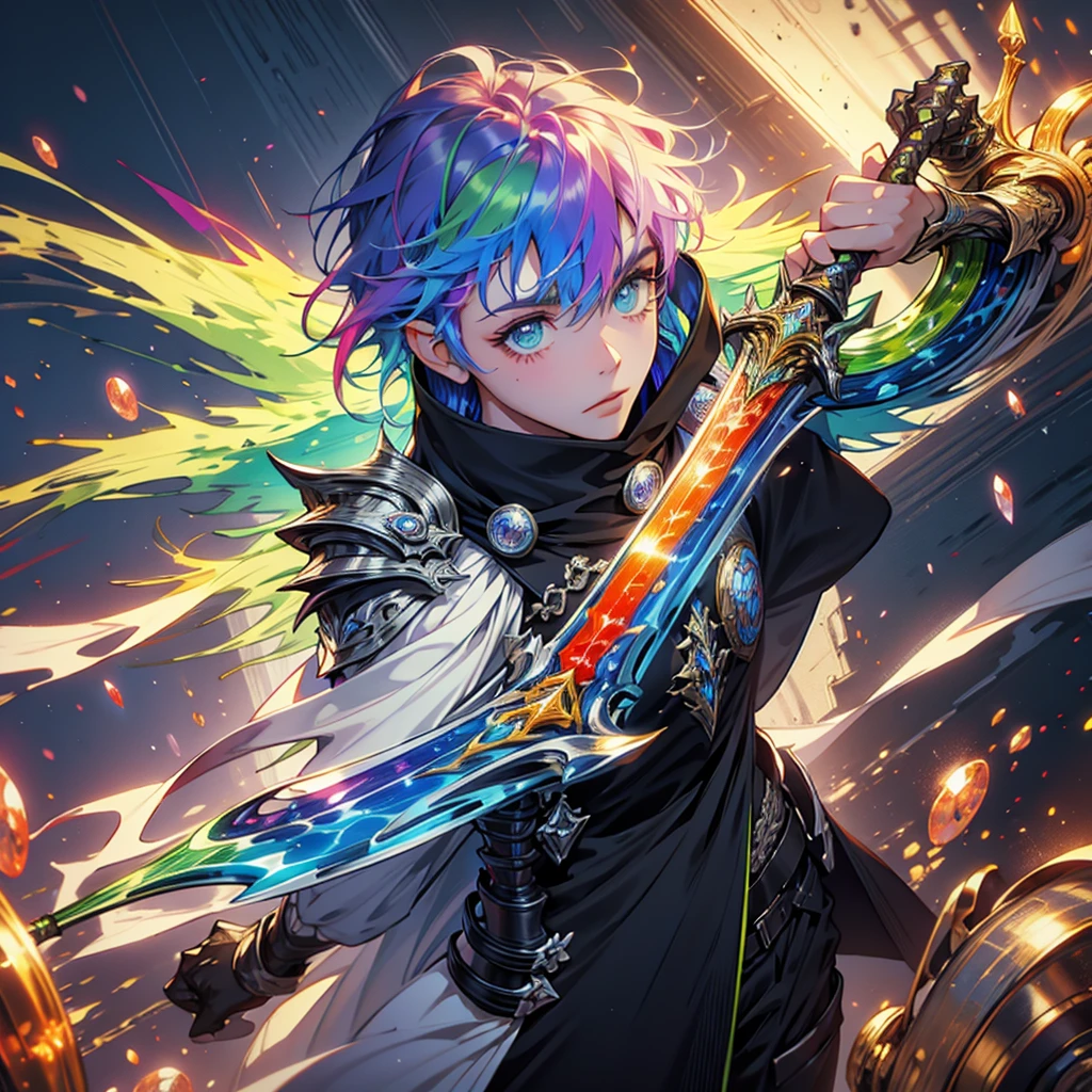 Rainbow hair, multicolor energy's, young knight