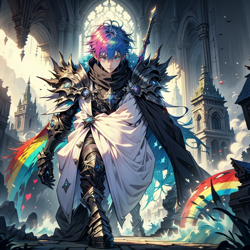 Rainbow hair, multicolor energy's, young knight