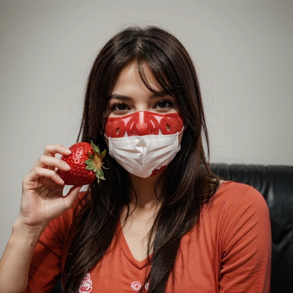 Eat strawberry, and my face with a mask