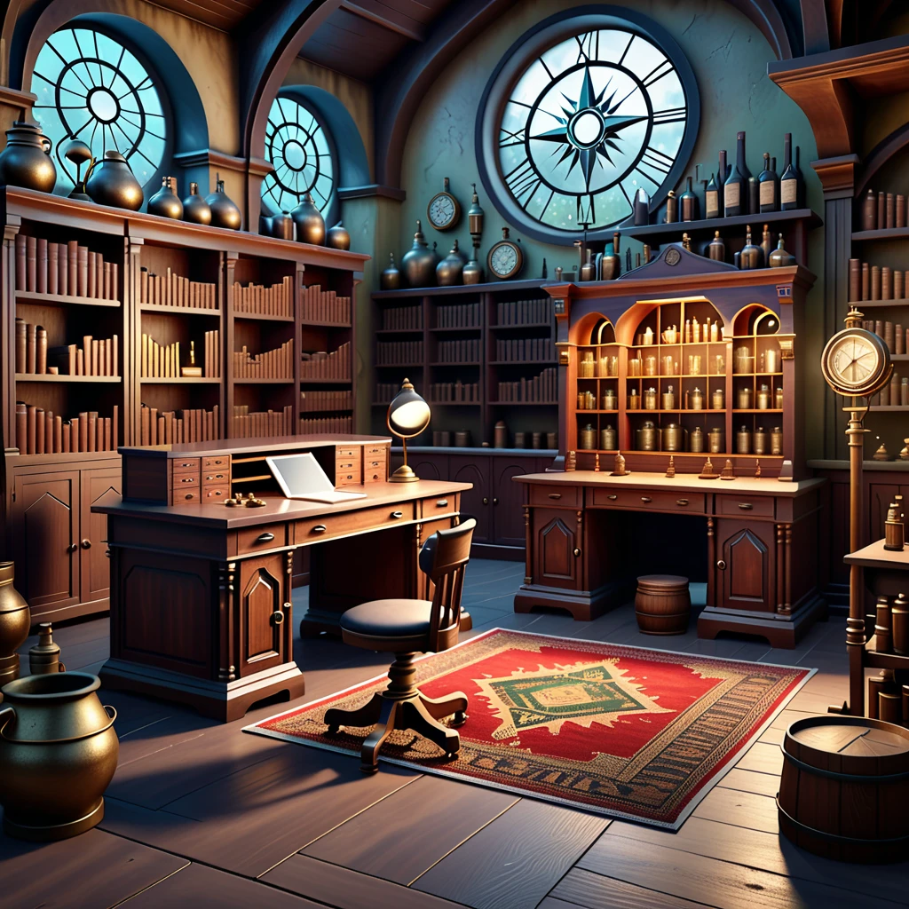 room with desk and chair, fantasy alchemist laboratory, magic laboratory setting, mysterious laboratory, steampunk laboratory, magic lab background, wizards laboratory, surreal sci fi set design, science fantasy painting, 8k high detail concept art, alchemy laboratory, highly detailed matte painting, realistic fantasy render, surrealism 8k,