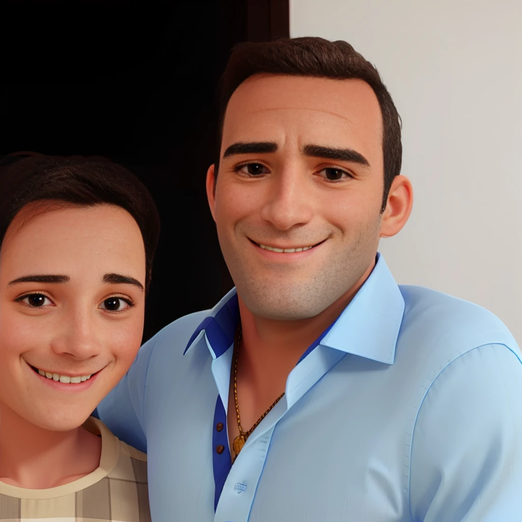 MAN SMILING BLUE BUTTON SHIRT
WITH THE DAUGHTER ON THE SIDE SMILING