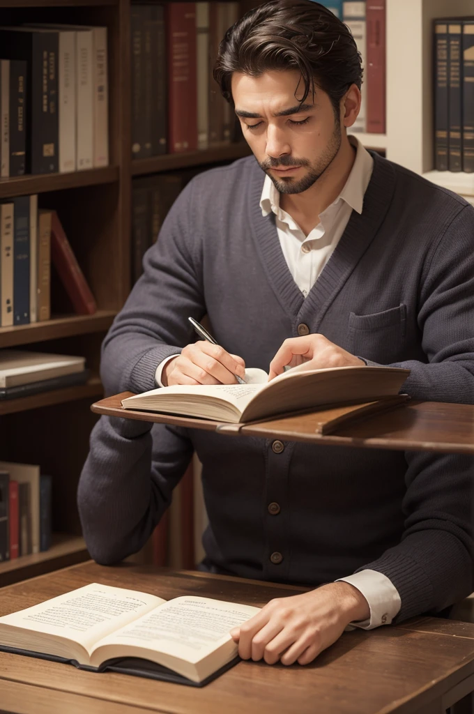A book being written by a man