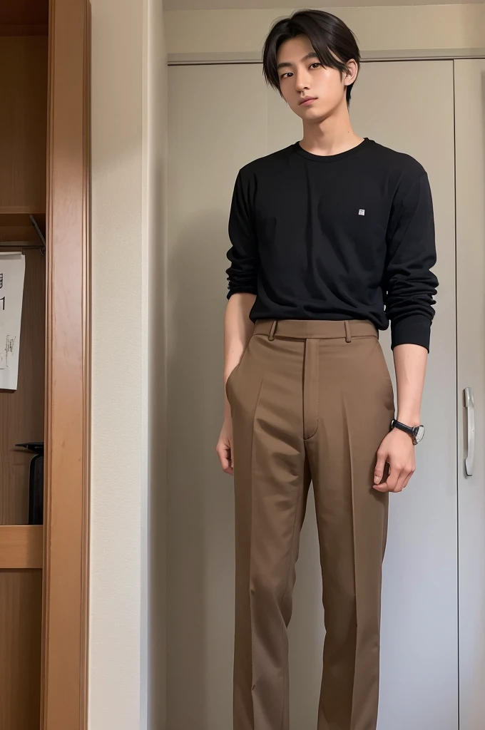 Japanese 17 year old man with short hair and man bun, 180cm or taller