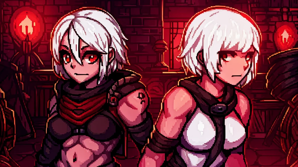 Girl with short white hair and red eyes. Darkest Dungeon