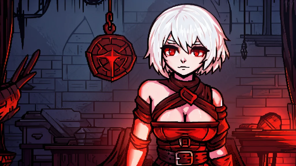 Girl with short white hair and red eyes. Darkest Dungeon