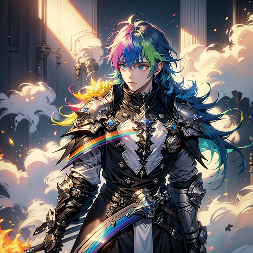 Rainbow hair, multicolor energy's, young knight