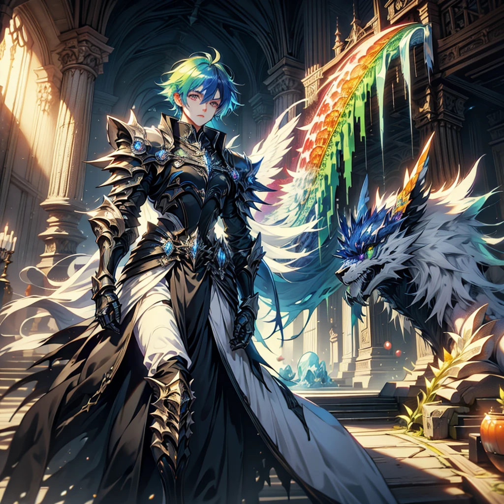 Rainbow hair, multicolor energy's, young knight