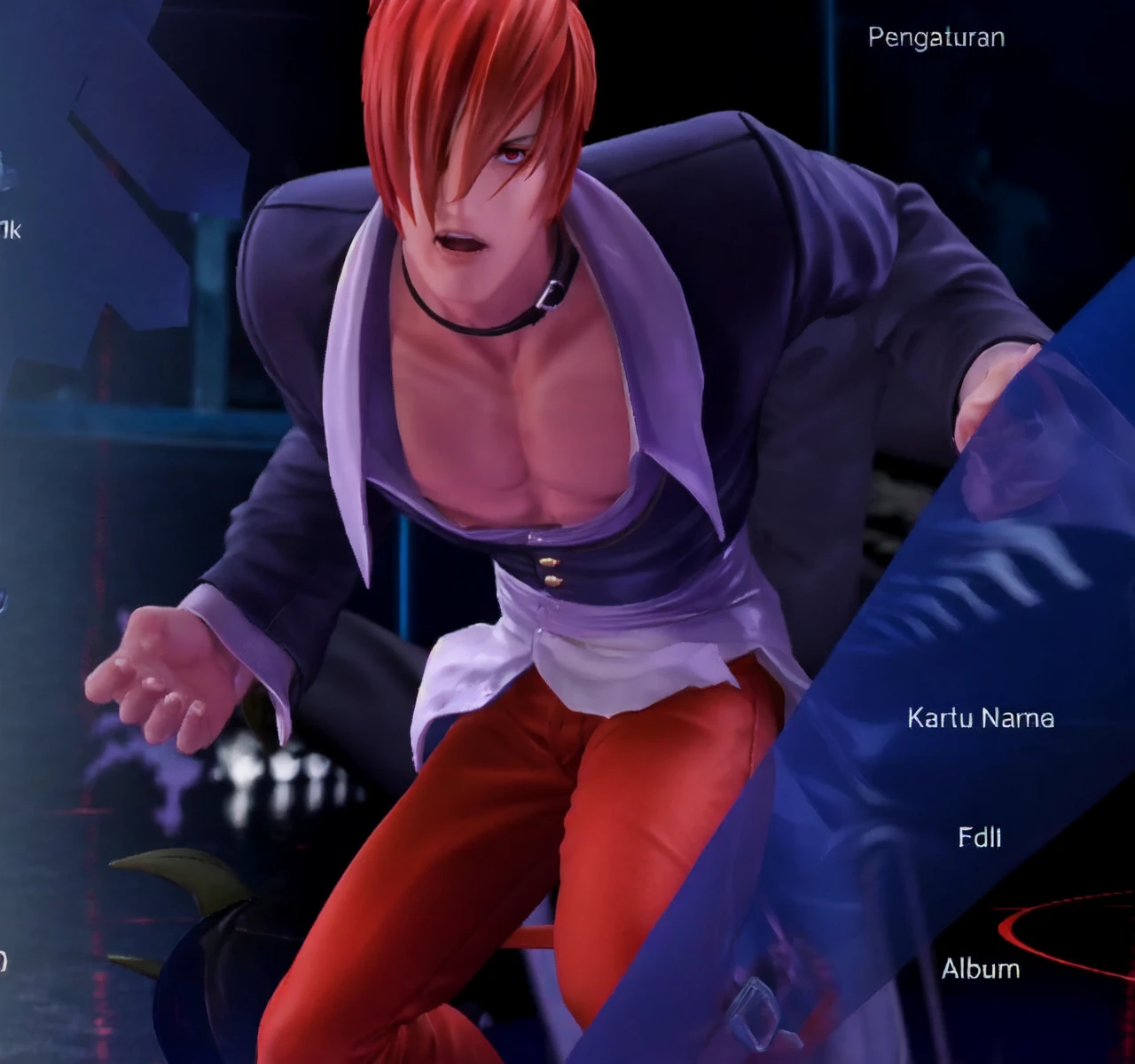 (masterpiece), best quality, expressive eyes, perfect face, red eyes, hair over one eye, red hair, male focus, solo, 1boy, iorikof,