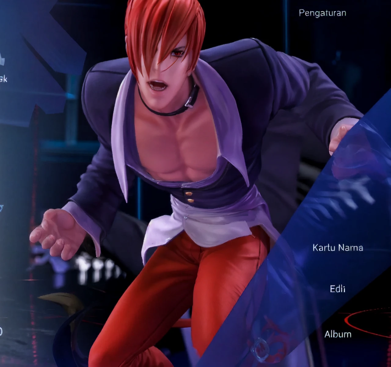 (masterpiece), best quality, expressive eyes, perfect face, red eyes, hair over one eye, red hair, male focus, solo, 1boy, iorikof, 