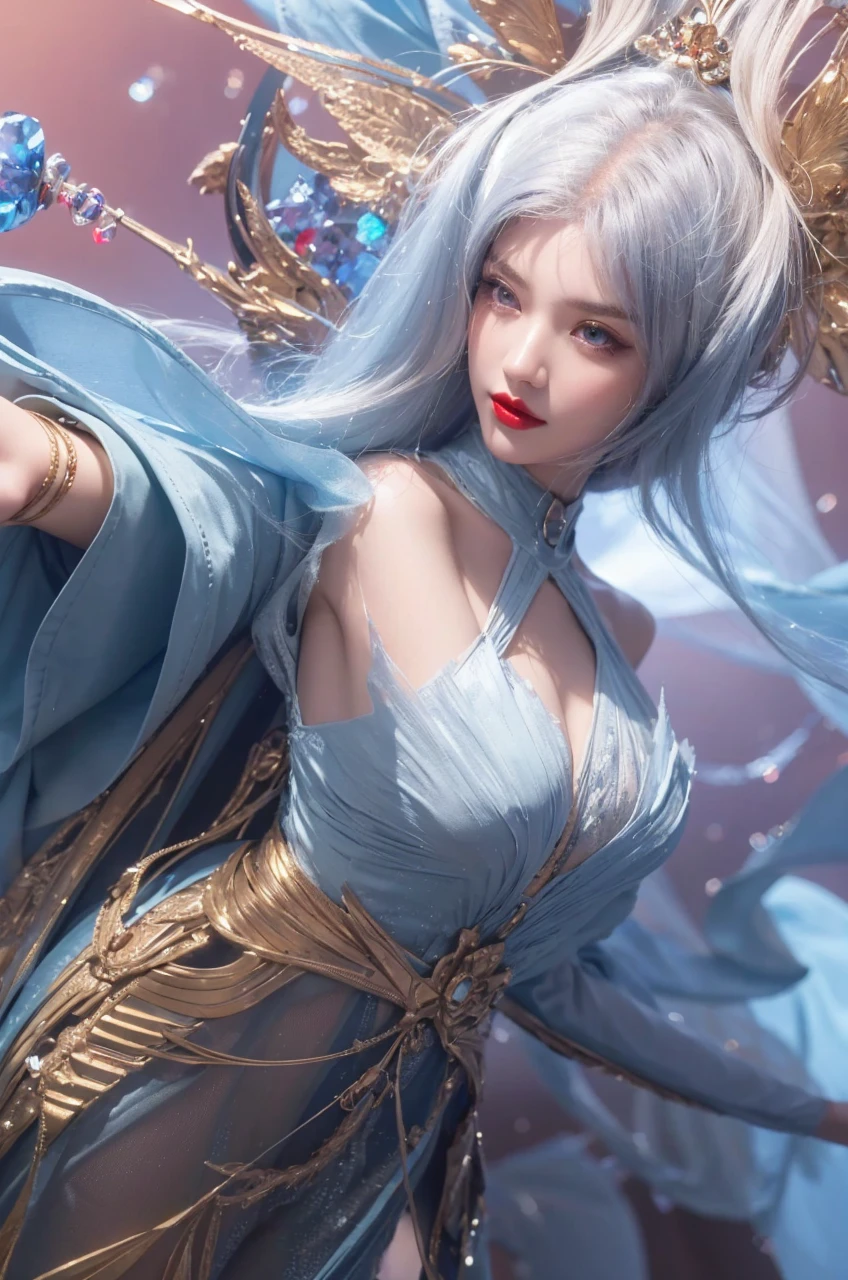 (Best quality, 8k, Masterpiece :1.3), upper bod y, Sharp focus :1.2, Beautiful woman with perfe ct figure, Highly detailed facial and skin textur e, Detailed eyes, Double eyelids, Interior view, :
erpect lighting, Glowing skin,Lips wear thick red lipstick