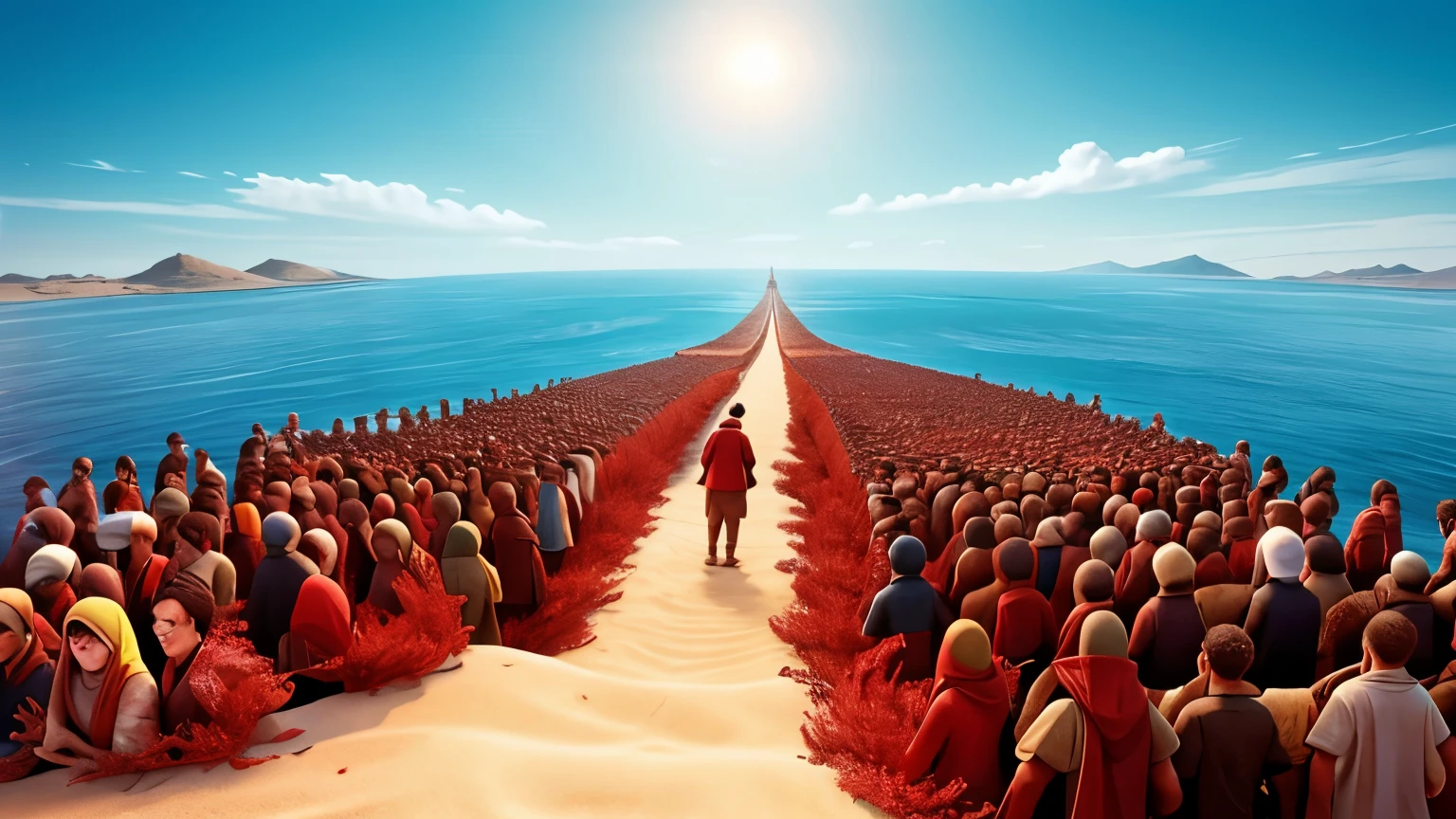 Crossing the Red Sea, the people crossing