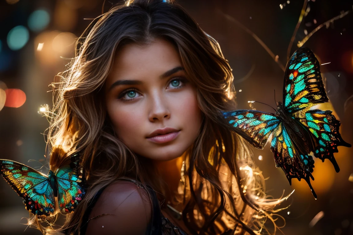 fashion shoot, beautiful caucasian goddess, perfect sweet face and eyes, Alcohol ink, splatter art, multicolor oil painting, Miki Asai Macro photography, long blowing hair, Fantastic Realism and Sharp Focus, Mysterious Filigree Elements, filigree red drops, filigree multicolored buterflies, Glowing Accents, fantasy art, watce, golden appear naturally, symmetrical, glowing crystals,Ceramic_Animal