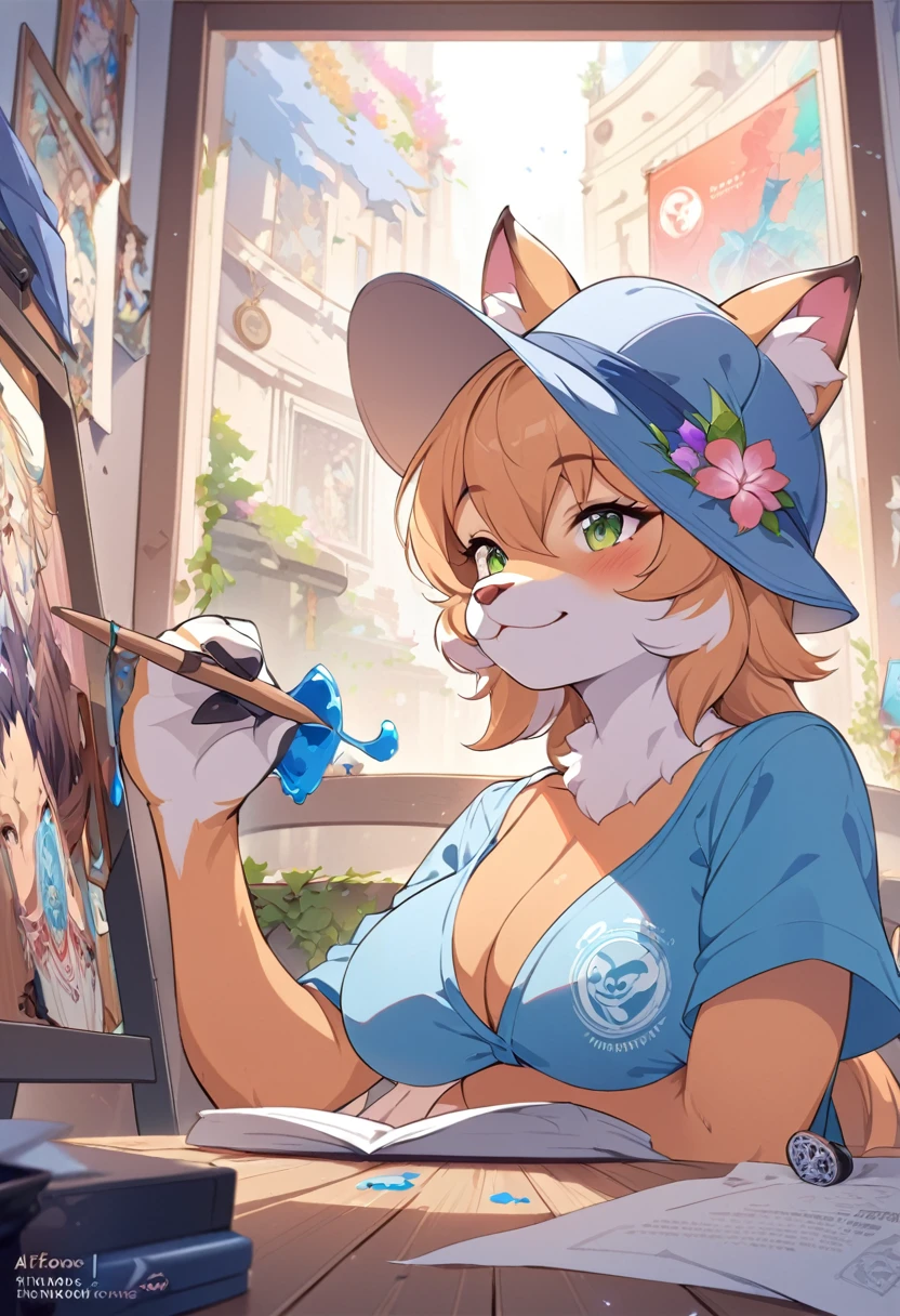 top quality, best quality, poster, rzminjourney, vector-art, High-quality illustrations by Alfons Mucha, masterpiece(kemono, furry anthro)logo mark, round, colorful ink splash flower,