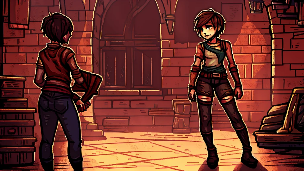 Girl with short hair. in torn clothes. Darkest Dungeon