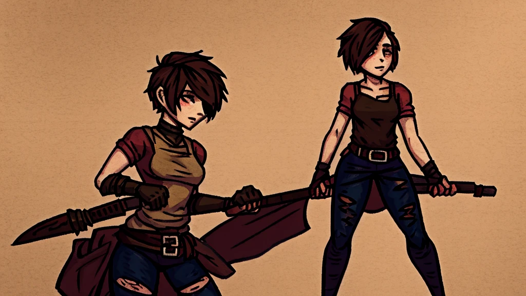 Girl with short hair. in torn clothes. Darkest Dungeon