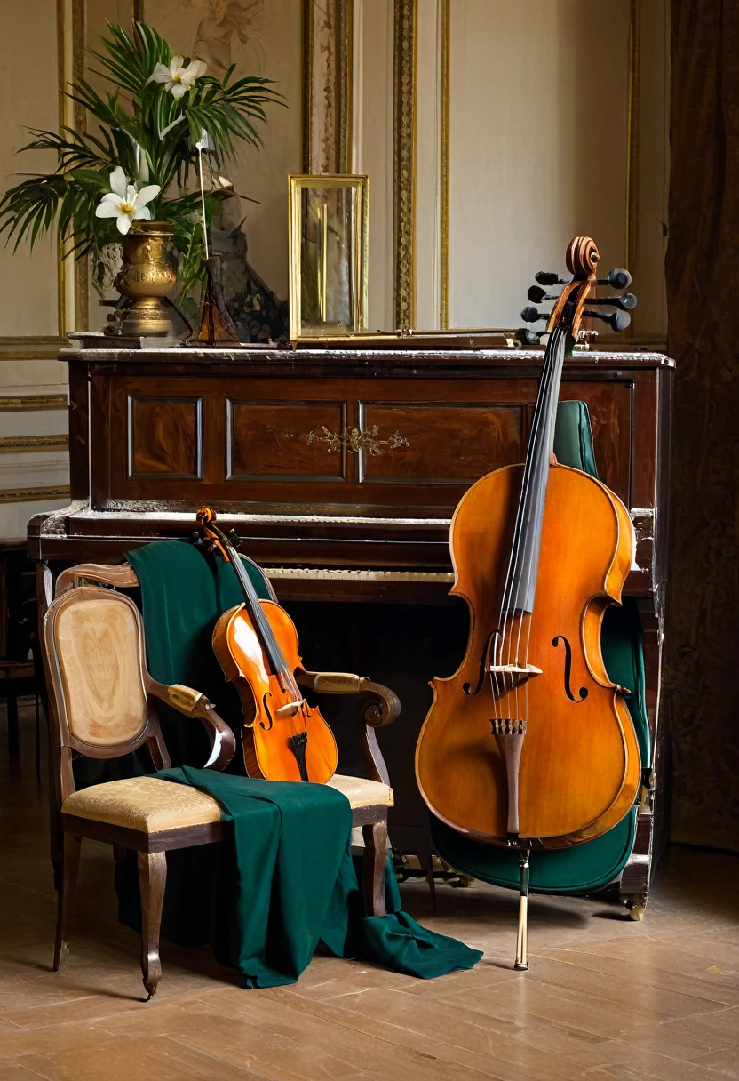 a piano, a cello, a violin, mathematics