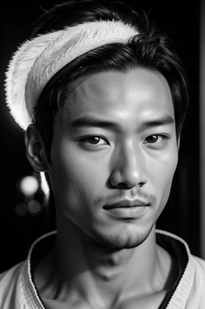 Male model,Asian people,Close up photography,Rembrandt light,black andwhite,8K,