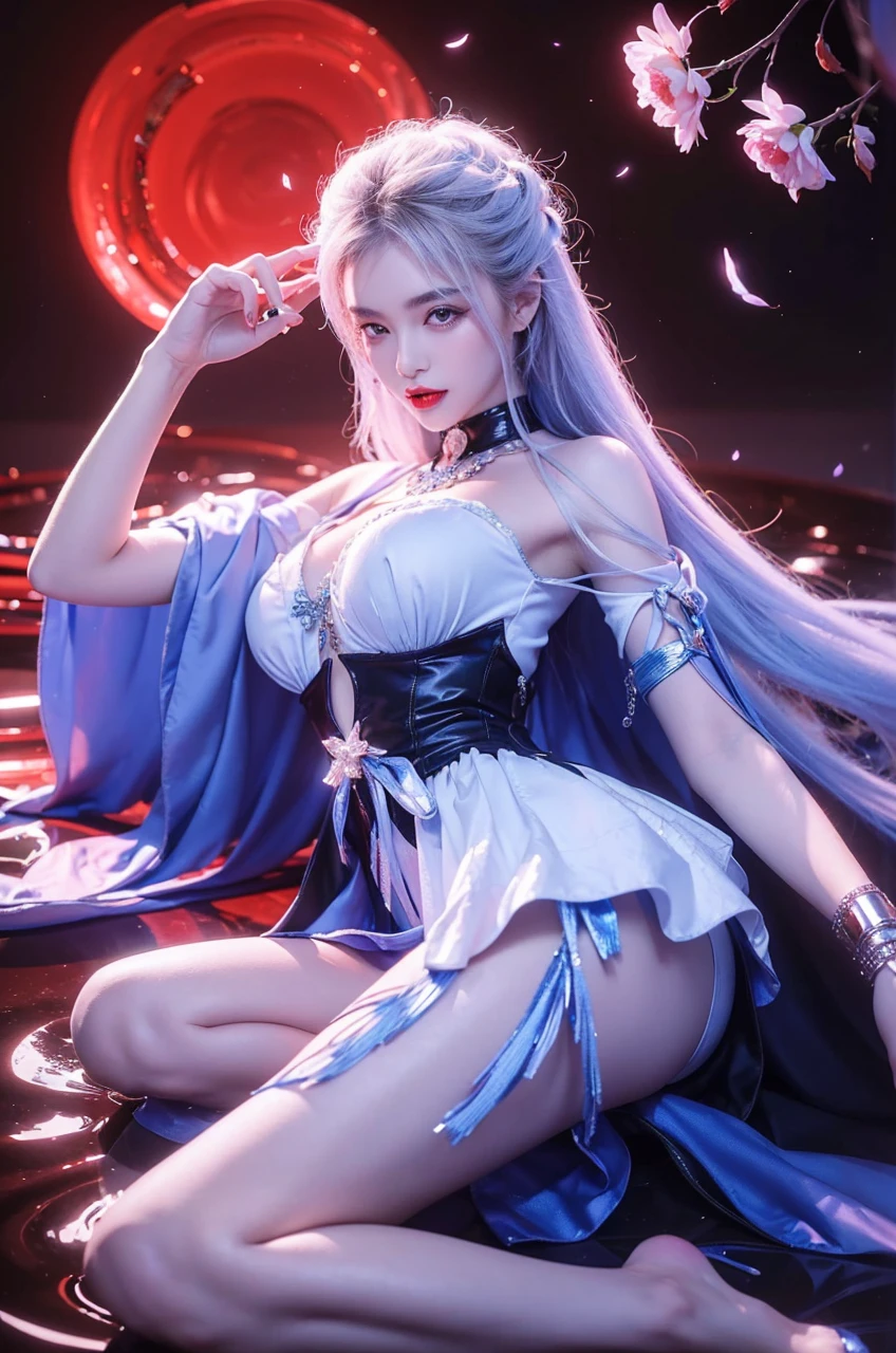 (Best quality, 8k, Masterpiece :1.3), upper bod y, Sharp focus :1.2, Beautiful woman with perfe ct figure, Highly detailed facial and skin textur e, Detailed eyes, Double eyelids, Interior view, :
erpect lighting, Glowing skin,Lips wear thick red lipstick