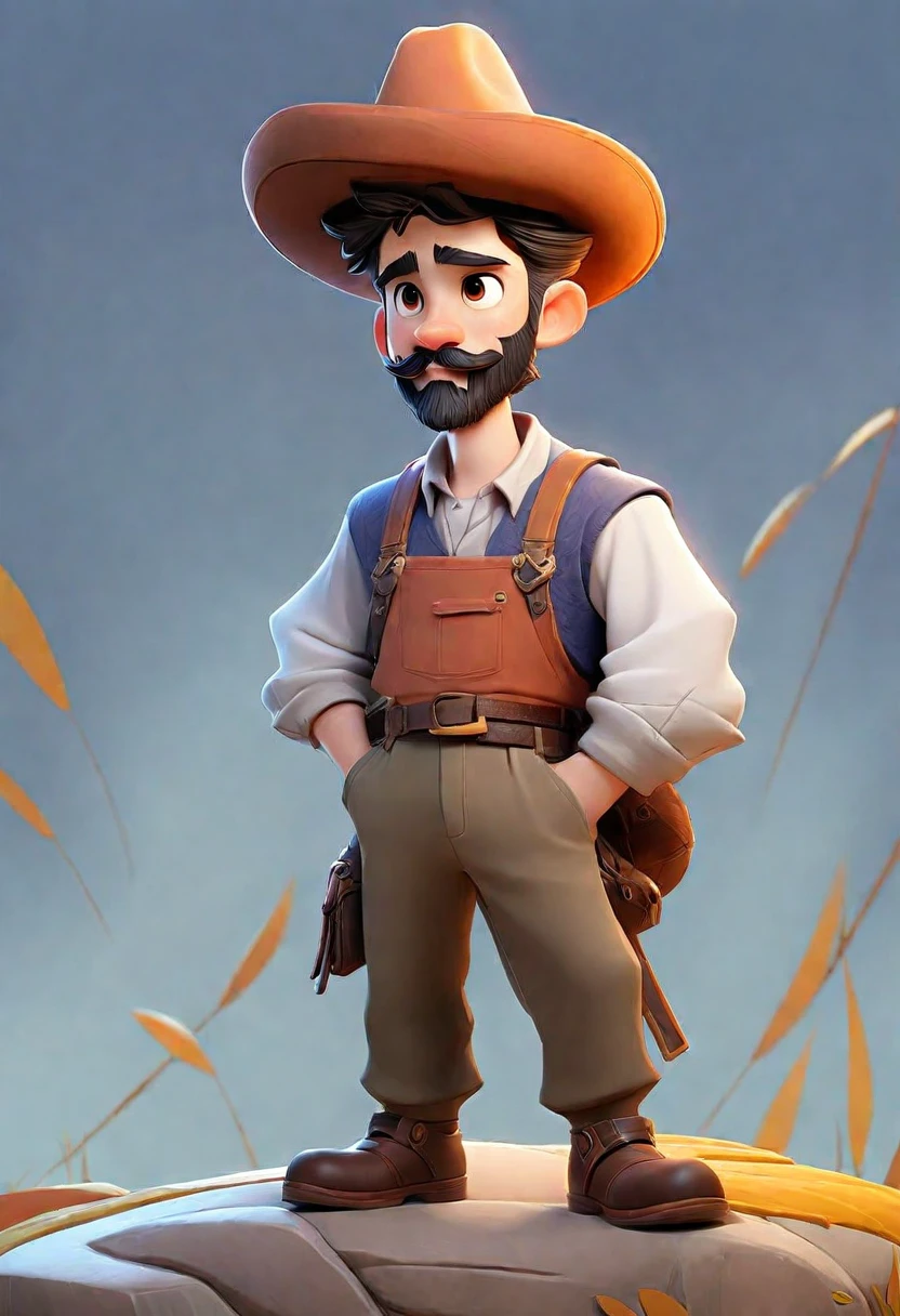 A closeup of a cartoon character with a hat and beard, very stylized character design, male character design, stylized character design, character artwork, official character art, detailed character art, very detailed character, Full Body Character Portrait, full character concept art, full body character concept art, game character art, character art, character illustration, high quality character design